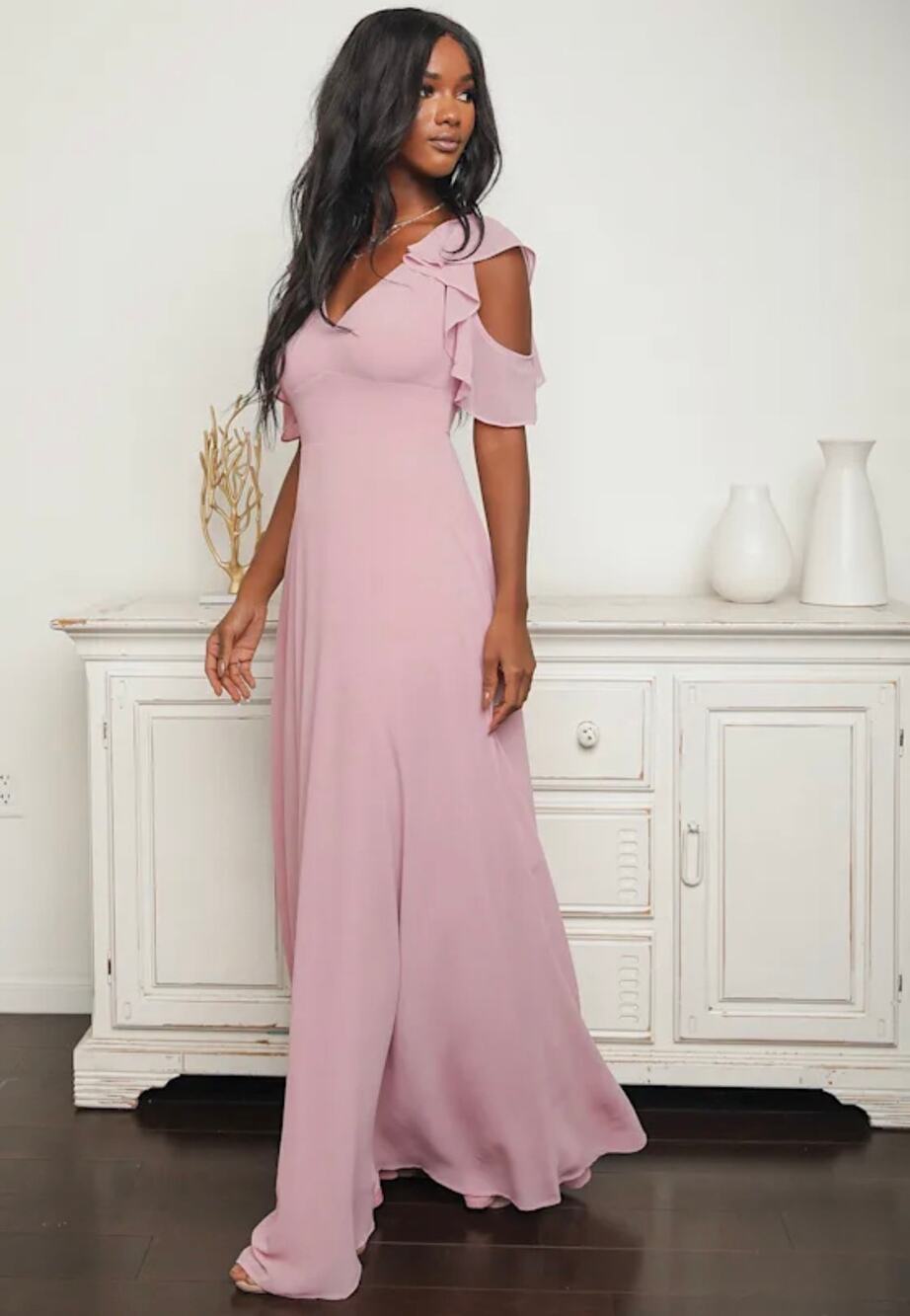 Lulus Marvelous Memories Dusty Lavender Cold-Shoulder Maxi Dress sz M